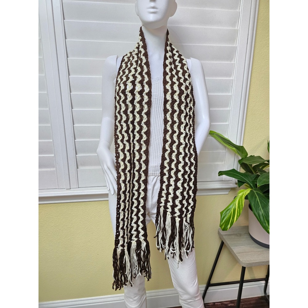 Brown Knit Fringe Cozy Long Scarf OSFM